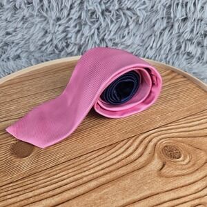 Roundtree &‎ Yorke Necktie Mens One Size Pink Silk Textured Navy Tip Formal